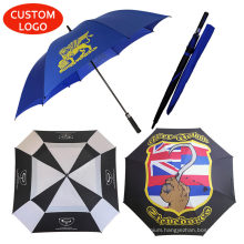 Fiberglass Frame Logo Print Large Double Canopy Folding Golf Umbrella With Eva Handle